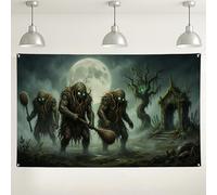 Mysterious Forest Creatures Backdrop, Spooky Fantasy Wall Decoration for Halloween Parties, Dark Green Ethereal Background for Photography Events 71x43 Inch