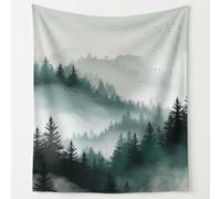 Mysterious Forest Flannel Throw Blanket, Misty Mountains Trees Flying Birds Soft Blanket for Bed Sofa Couch, Microfibre Fluffy Blankets for Kids Adults, 150 x 200 cm Green