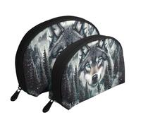 Mysterious Forest Lone Wolf Printed Makeup Bags 2-Piece Portable Shell Travel Toiletry Bag