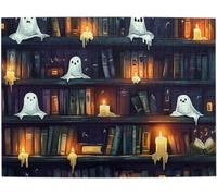 Mysterious Ghostly Library with Candles Wooden Puzzles for Adults Bookshelf Art Open Spellbook Floating Spirits&Ancient Tomes Halloween Party Activity Decor Gift to Puzzle Fans_300pcs