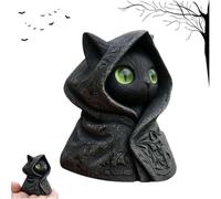 Mysterious Hooded Cat Figurine, 2025 New Halloween Gothic Cat Statue with Cloak Home Decor, Fantasy Cat Sculpture, Cat Lovers Gifts, Indoor Shelf or Desktop Display