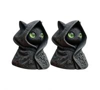 Mysterious Hooded Cat Figurine,Black Cat Figurines Gothic Decor with Emerald Eyes,Handmade Mini Resin Tabletop Halloween, Enchanted Cloaked Sculpture Statue,Collectible Gift for Cats Lovers