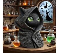 Mysterious Hooded Cat Figurine, Unique Handmade Mini Resin Black Cat Figurine,Gothic Enchanted Feline Mystic Statue,Fantasy Monster Cat Sculpture,Gifts for Cat Lovers,Indoor Shelf or Desktop Display