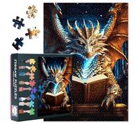 Mysterious Jigsaw Puzzles for Adults 1000 Pieces, Big Scary Fantasy Dragon Reads a Magic Book Puzzle, Impossible Jigsaw Puzzles for Adults, 19.5 x 27.5 Inch