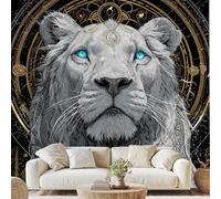 Mysterious Lion Animal Wall Paper Hippie Abstract Mandala Self-Adhesive Wallpaper 250x175 cm Wild Lion Texture Non-Woven Wall Stickers for Living Room Bedroom Mural Decoration Removable Poster Dv71y