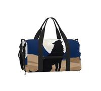 Mysterious Lone Wolf Duffel Bag with Shoe Compartment-Sports Gym Weekender for Men Women, Waterproof Travel Tote with Wet Pocket for Dirty Shoes