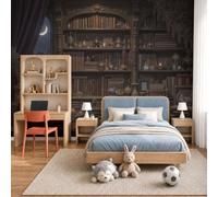 Mysterious Magic Library Non-Woven Wallpaper - Dark Brown Retro Starry Sky Bookshelf Wall Mural For Bedroom, Living Room Background Decoration, 3D Photo Wall Paper Poster Picture 450X315Cm (Wxh)