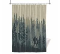 Mysterious Misty Shower Curtain for Bathroom, Forest Bigfoot Monster Waterproof Cloth Fabric Bathroom Accessories Set with 12 Rust Proof Plastic Hooks, 72” x 96”