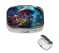 Mysterious Mushroom Pill Case with Mirror Retro 2 Compartment Pill Box Small Pill Organizer for Purse or Pocket Decorative Metal Medicine Vitamin Organizer Unique Gifts