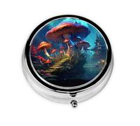 Mysterious Mushroom Pill Case with Mirror Retro 3 Compartment Pill Box Small Pill Organizer for Purse or Pocket Decorative Metal Medicine Vitamin Organizer Unique Gifts