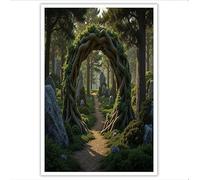 Mysterious Natural Style Canvas Wall Art, 50x70cm Unframed Posters Forest Vine Archway Path Print On Canvas Artwork Wall Decor for Living Room Bedroom Home Office, Yellow-Green
