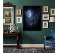 Mysterious Night Sky Forest Wall Art Prints 50X70Cm Unframed Canvas Prints Wall Art Fantasy Full Moon Landscape Decorative Painting Dark Blue Aesthetic Decor Poster For Living Room Bedroom Home Decor