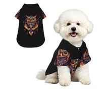 Mysterious Owl Breathable Hawaiian Dog Shirt Summer Button Up Top for Small Medium Dogs S
