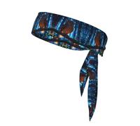Mysterious Owl Printed Sports Headband, Double-Sided with Ties, Versatile for Jogging, Cycling, or Exercising.