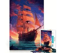 Mysterious Pirate Ship Jigsaw Puzzles for Adults1000 Pieces Focus Brain Toy Relax Time Tight Edge Santa Wish Pick (38x52cm)