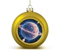 Mysterious Planet Christmas Ball Ornaments - Golden Shatterproof Plastic Vintage Rustic Xmas Tree Decorations Pendant for Family Holiday Wedding Party Xmas Hanging Decoration