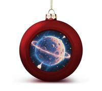 Mysterious Planet Christmas Tree Ornaments 1.6 Inch Shatterproof Pc Plastic Balls with Lanyard Baubles Hanging Christmas Ball Ornaments for Xmas Tree Holiday Party Wedding Home Decorations-red