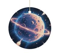 Mysterious Planet Double-Sided Ceramic Christmas Ornaments - Round Hanging Mini Xmas Tree Decorations, Ideas for Farmers, Rustic Home Decor for Indoor Outdoor Tree Decor