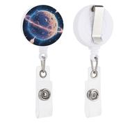 Mysterious Planet Retractable Badge Reel - Personalized ID Name Badge Holder with Lanyard Cute Badges Reel Holder Round Nurse Doctor Name Tag Badges Clip for Work