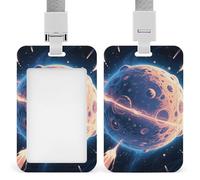 Mysterious Planet Retractable ID Badge Holder with Lanyard - Vertical Badge Reel,Keychain Clip,Name Tag Id Card Holder Protector for Nurse Officer Teacher Security Staff Women Men