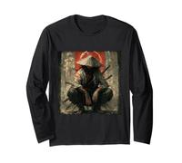Mysterious Samurai Warrior in Distressed Grunge Art Style Long Sleeve T-Shirt