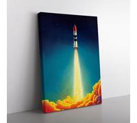 Mysterious Spaceship Rocket Blue, Teal, Teal Canvas Wall Art Print Ready to Hang, Framed Picture for Living Room Bedroom Home Office Décor, 76x50 cm (30x20 Inch)