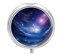 Mysterious Stars Pill Box 3 Compartment Round Small Pill Box for Pocket Purse Metal Travel Pill Case Portable Daily Pill Organizer Cute Compact Medicine Organizer Mini Pill Container