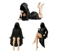 Mysterious Statue 2026 New Bookshelf Decor Resin Statue, Gothic Book Shelf Decorations Elegant Queen Figure Sitting in Black Robe, 3D Spooky Sculpture for Home or Garden Display (ALL-3PCS,3 Inches)