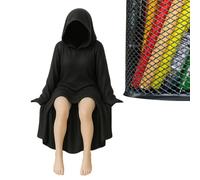Mysterious Statue, Black Robe Sculpture Bookshelf Decoration, Table Figure with Hood, Sitting Death Figures, Gothic Bookshelf Decoration, Dark Goddness Resin Figure Desktop Ornaments