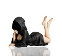 Mysterious Statue,Gothic Book Shelf Decorations Elegant Queen Figure Sitting Black Robe,Garden Bookshelf MysteriousThe Hooded Enigma for Kitchen, Bedroom, Dining Room, Reading Room,Fireplace
