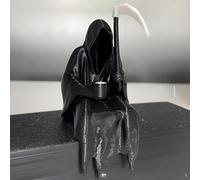 Mysterious Statue, Gothic Death Sisters Figure, Grim Reaper Bookshelf Sculpture, 3D Printed Spooky Sitting Statues, Holding Sickle Desktop Ornaments Halloween Decor