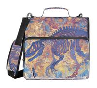 Mysterious Summons of A White Dinosaur Skeleton 3 Rings Zipper Binder Organizer with Handle and Removable Shoulder Strap Multiple Pockets Document Binder Organizer for Middle Student