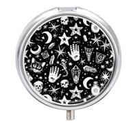 Mysterious Symbol Graphics Pill Box Cute Round Pill Case Portable Medicine Tablet Vitamin Holder Organizer for Purse Pocket