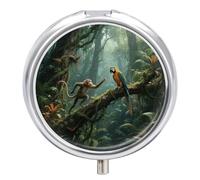 Mysterious Tropical Rainforest Decorative Metal Pill Box 3-Compartment - Portable Medicine Organizer for Vitamins, Travel Pill Case with BPA-Free Inserts, Personalized Gift for Women Men
