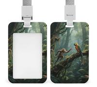 Mysterious Tropical Rainforest ID Badge Holder with Lanyard Vertical Badge Reel Clip Durable Clear Window Name Tag ABS Plastic Push-Pull Design ID Card Holder for Office, Nurses, Employees