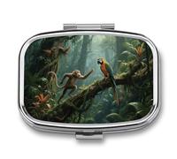 Mysterious Tropical Rainforest Travel Pill Organizer with 2 Weekly Pill Compartments with Mirror for One Day, Medication Organizer for Purse, Pocket or Wallet