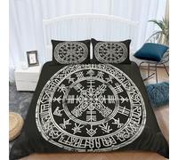 Mysterious Viking Symbol Print Duvet Cover Bedding Set for Double Bed Black And White Pattern Comforter Cover Set for Kids Adult Soft Bedroom Quilt Cover Set with 2 Pillowcases