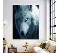 Mysterious White Wolf Wall Art Canvas Poster,White Realistic Animals Canvas Painting,Artwork Living Room,Bedroom Home Office Decoration Picture Prints,Without Frame,70X100Cm