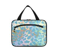 Mystery Blue Golden Cheetah Print Hanging Bags for Travel with Hook, Designer Compact Makeup Cosmetic Bag for Travel Make up Toilet bolsas de maquillaje para Mujer L