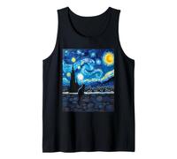 Mystery Charming Black Cat Stone Wall Van Gogh Art Style Tank Top