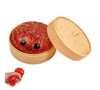 Mystery Dumplings Squish-y, Glitter Dumpling Squish-y Mystery, Crazy Fun Squishiest Bun Dumplings with Steamer Box, Stress & Anxiety Relief To-ys (Red)