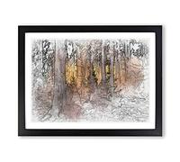 Mystery Forest In Abstract Modern Art Framed Print | A3 Black Framed Wall Art | Ready to Hang | Abstract Landscape Picture | Living Room Bedroom Lounge Office