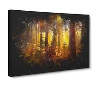 Mystery Forest Paint Splash Canvas Print | Gallery Wrapped 30mm Frame Wall Art | 24x16 inches | Ready to Hang | Modern Landscape Picture | Living Room Bedroom Lounge Office