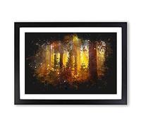Mystery Forest Paint Splash Framed Print | A2 Black Framed Wall Art | Ready to Hang | Modern Landscape Picture | Living Room Bedroom Lounge Office