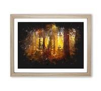 Mystery Forest Paint Splash Modern Art Framed Print | A4 Oak Framed Wall Art | Ready to Hang | Modern Landscape Picture | Living Room Bedroom Lounge Office