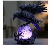Mystery “Raven's Moonlight” Gothic LED Lamp - Raven on Glowing Orb with Violet Light, Fantasy Home Decor, Gothic Raven Ambient Light for Gothic Collectors, Halloween Enthusiasts, and Book Lovers (A01)