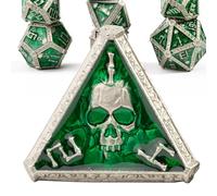 Mystery Skull Metal DND Dice Set for Dungeons and Dragons, Cthulhu DCC Unique Magic RPG Role Play Accessories Gifts (Green)