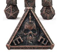 Mystery Skull Metal DND Dice Set for Dungeons and Dragons, Cthulhu DCC Unique Magic RPG Role Playing Game Accessories Gifts (Red Copper)