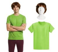 Mystery Solver Costume Set - 2-Piece Classic Cartoon Sleuth Outfit with Green T-Shirt & Brown Wig - Ideal for Halloween, 70s Retro & Group - Men's Fancy Dress Costume