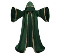 Mystic Adult Wizard Robe with Dutch Velvet，Medieval Knight Hooded Cloak, Flare Sleeve Style Wizard Outfit of the Renaissance Period for Halloween, Masquerade and St. Patrick's Day(Green-150cm)
